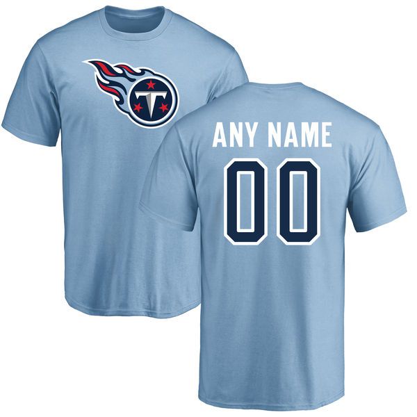 Men Tennessee Titans NFL Pro Line Light Blue Custom Name and Number Logo T-Shirt